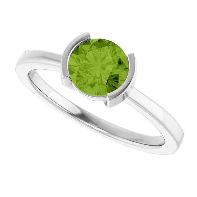 14K Gold Emerald Natural Peridot Half-Bezel Ring - White Gold - view 5