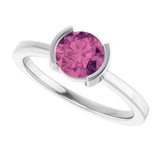 14K Gold Round Natural Pink Tourmaline Half-Bezel Ring - White Gold - view 5