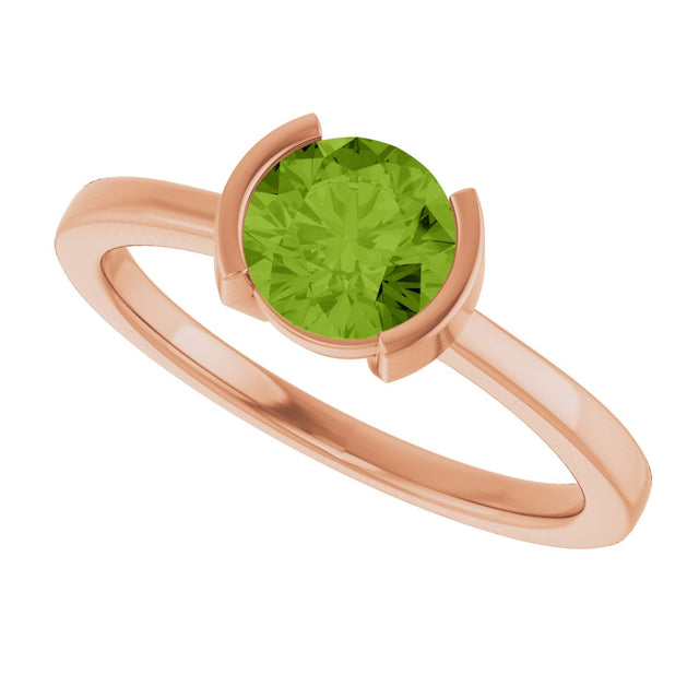 14K Gold Round Natural Pink Tourmaline Half-Bezel Ring - Rose Gold - view 5