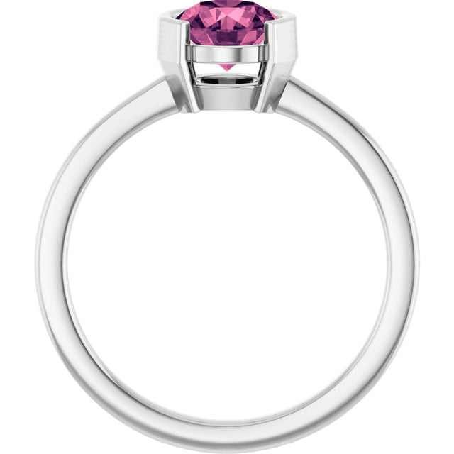 14K Gold Round Natural Pink Tourmaline Half-Bezel Ring - White Gold - view 2