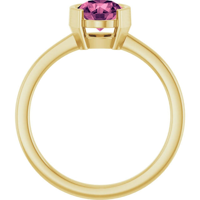 14K Gold Round Natural Pink Tourmaline Half-Bezel Ring - Yellow Gold - view 2