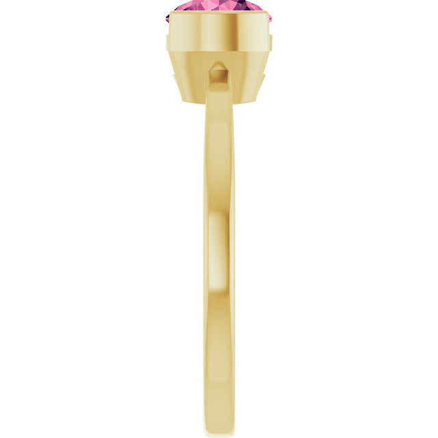 14K Gold Round Natural Pink Tourmaline Half-Bezel Ring - Yellow Gold - view 4