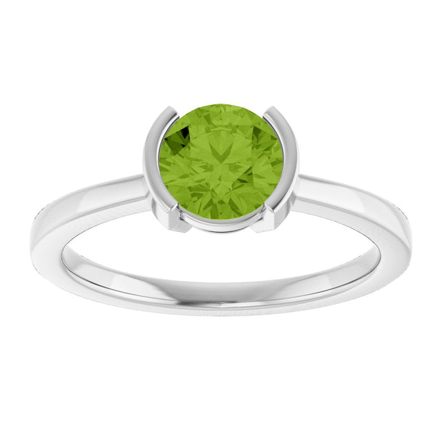 14K Gold Emerald Natural Peridot Half-Bezel Ring - White Gold - view 3