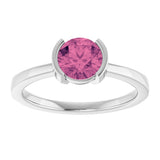 14K Gold Round Natural Pink Tourmaline Half-Bezel Ring - White Gold - view 3