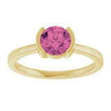 14K Gold Round Natural Pink Tourmaline Half-Bezel Ring - Yellow Gold - view 3