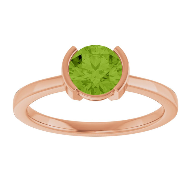 14K Gold Round Natural Pink Tourmaline Half-Bezel Ring - Rose Gold - view 3
