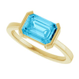 14K Gold Emerald Lab-Grown Aqua Sapphire Half-Bezel Ring - view 5
