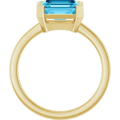 14K Gold Emerald Lab-Grown Aqua Sapphire Half-Bezel Ring - view 2