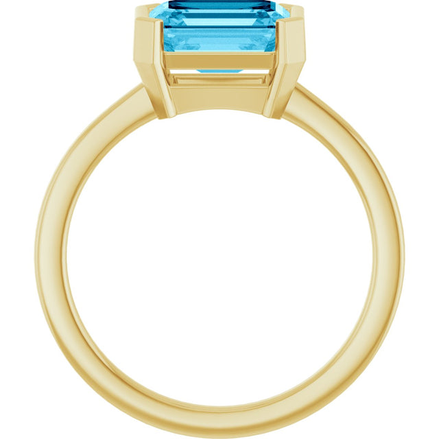 14K Gold Emerald Lab-Grown Aqua Sapphire Half-Bezel Ring - view 2