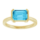 14K Gold Emerald Lab-Grown Aqua Sapphire Half-Bezel Ring - view 3
