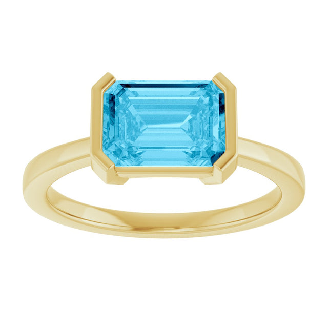 14K Gold Emerald Lab-Grown Aqua Sapphire Half-Bezel Ring - view 3