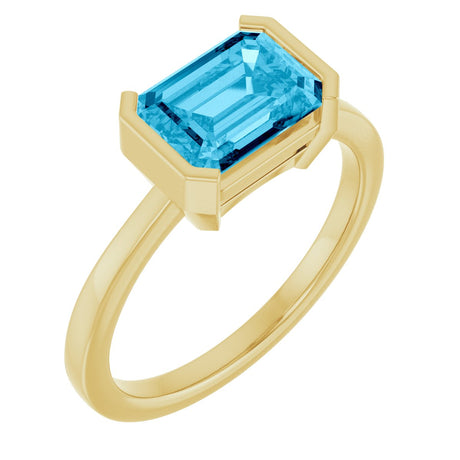 14K Gold Emerald Lab-Grown Aqua Sapphire Half-Bezel Ring