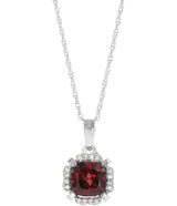 14K Gold Cushion Natural Mozambique Garnet & Natural Diamond Halo-Style Birthstone Necklace – 0.04 CTW