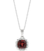 14K Gold Cushion Natural Mozambique Garnet & Natural Diamond Halo-Style Birthstone Necklace – 0.04 CTW