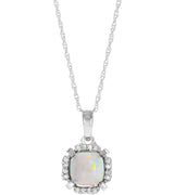 14K Gold Cushion Lab-Grown White Opal & Natural Diamond Halo-Style Birthstone Necklace