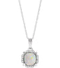 14K Gold Cushion Lab-Grown White Opal & Natural Diamond Halo-Style Birthstone Necklace