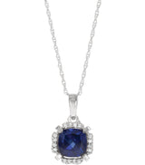 14K Gold Cushion Lab-Grown Blue Sapphire & Natural Diamond Halo-Style Birthstone Necklace – 0.04 CTW