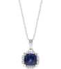 14K Gold Cushion Lab-Grown Blue Sapphire & Natural Diamond Halo-Style Birthstone Necklace – 0.04 CTW