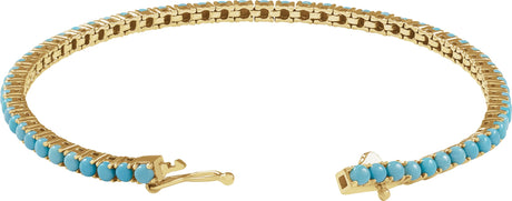 14K Gold Round Natural Turquoise Line Bracelet - view 2