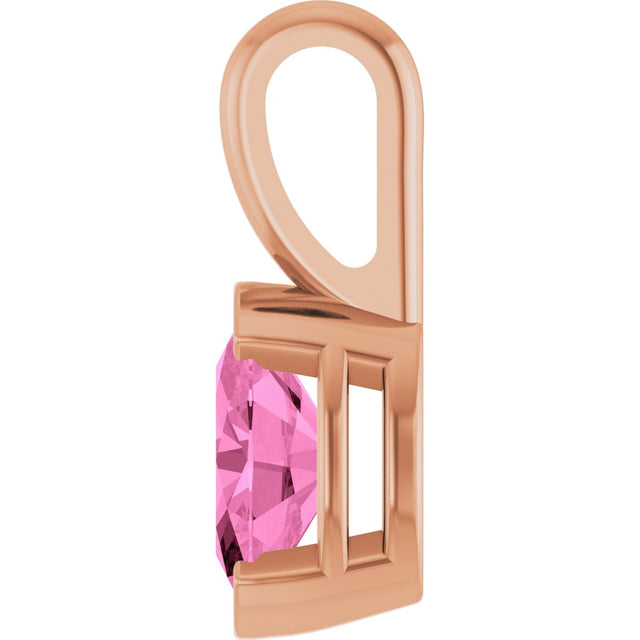 14K Gold Oval Lab-Grown Pink Sapphire Half-Bezel Solitaire Pendant - Rose Gold - view 3