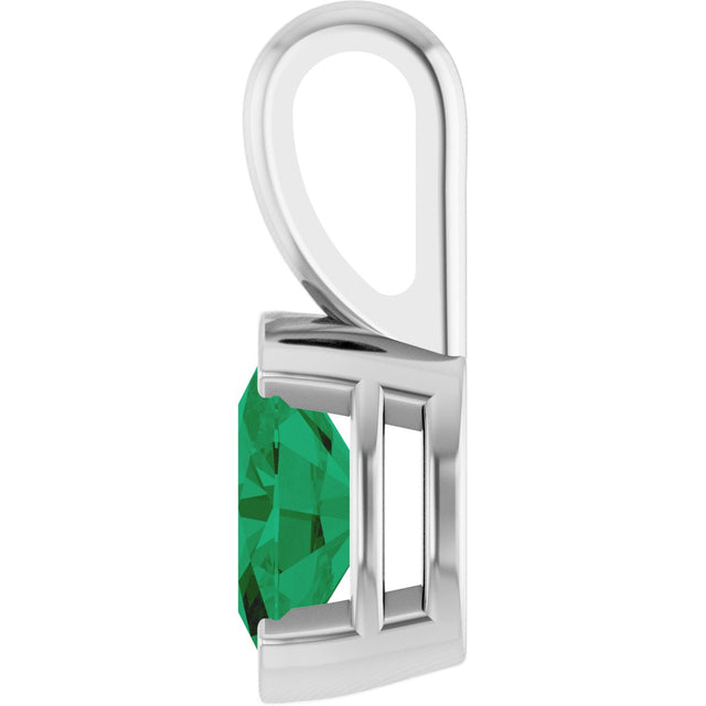14K Gold Oval Lab-Grown Emerald Half-Bezel Solitaire Pendant - White Gold - view 3