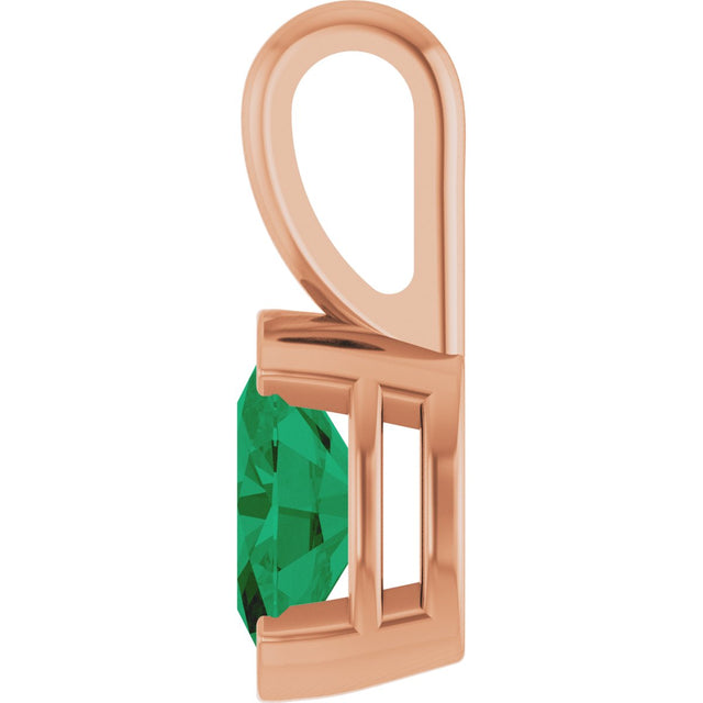 14K Gold Oval Lab-Grown Emerald Half-Bezel Solitaire Pendant - Rose Gold - view 3