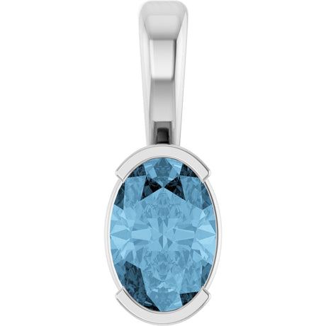14K Gold Oval Natural Sky Blue Topaz Half-Bezel Solitaire Pendant - White Gold