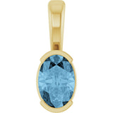 14K Gold Oval Natural Sky Blue Topaz Half-Bezel Solitaire Pendant - Yellow Gold