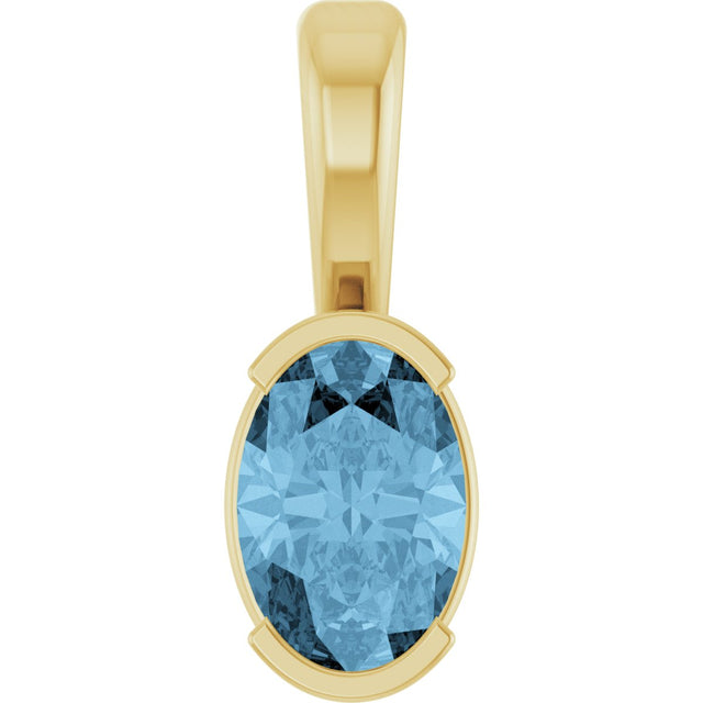 14K Gold Oval Natural Sky Blue Topaz Half-Bezel Solitaire Pendant - Yellow Gold