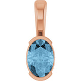 14K Gold Oval Natural Sky Blue Topaz Half-Bezel Solitaire Pendant - Rose Gold