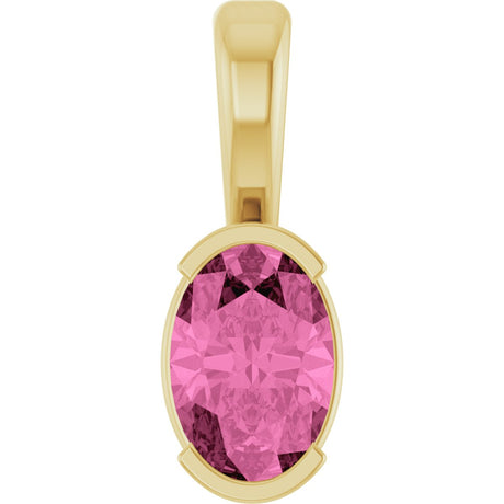 14K Gold Oval Lab-Grown Pink Sapphire Half-Bezel Solitaire Pendant - Yellow Gold