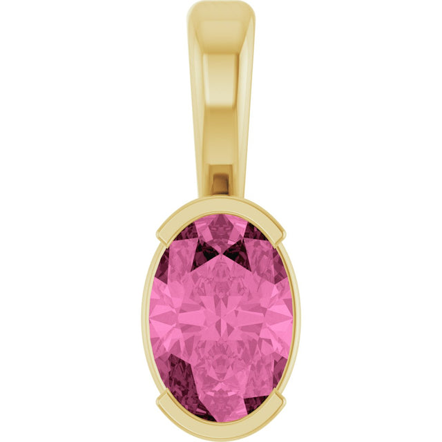 14K Gold Oval Lab-Grown Pink Sapphire Half-Bezel Solitaire Pendant - Yellow Gold