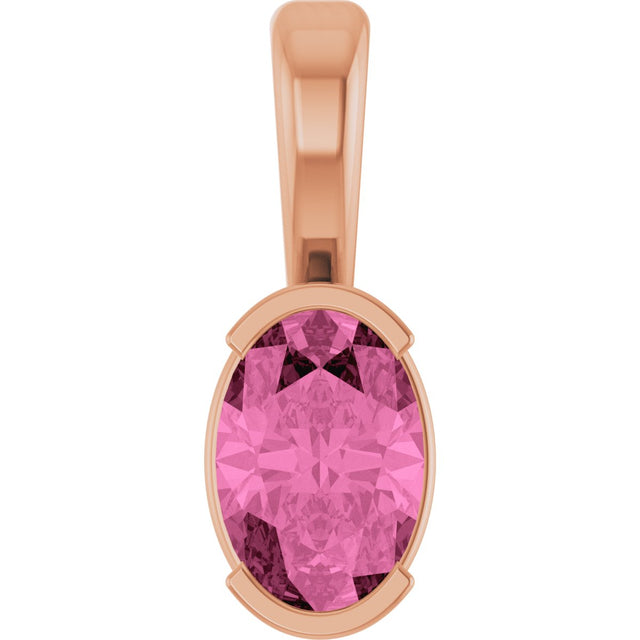 14K Gold Oval Lab-Grown Pink Sapphire Half-Bezel Solitaire Pendant - Rose Gold