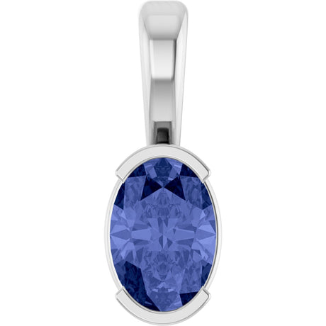 14K Gold Oval Natural Tanzanite Half-Bezel Solitaire Pendant - White Gold