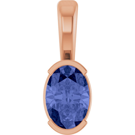 14K Gold Oval Natural Tanzanite Half-Bezel Solitaire Pendant - Rose Gold