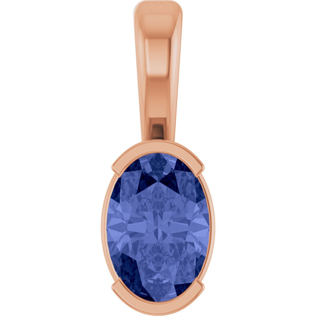 14K Gold Oval Natural Tanzanite Half-Bezel Solitaire Pendant - Rose Gold