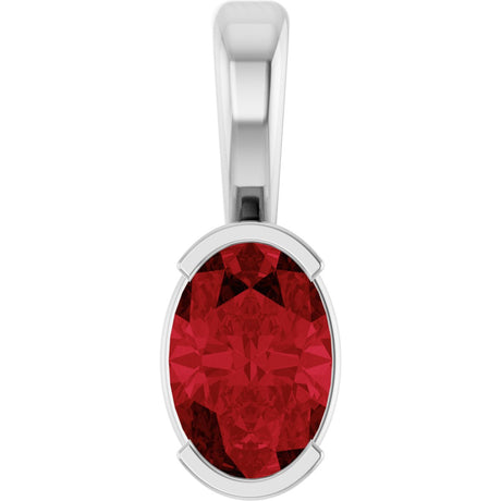 Platinum Oval Lab-Grown Ruby Half-Bezel Solitaire Pendant