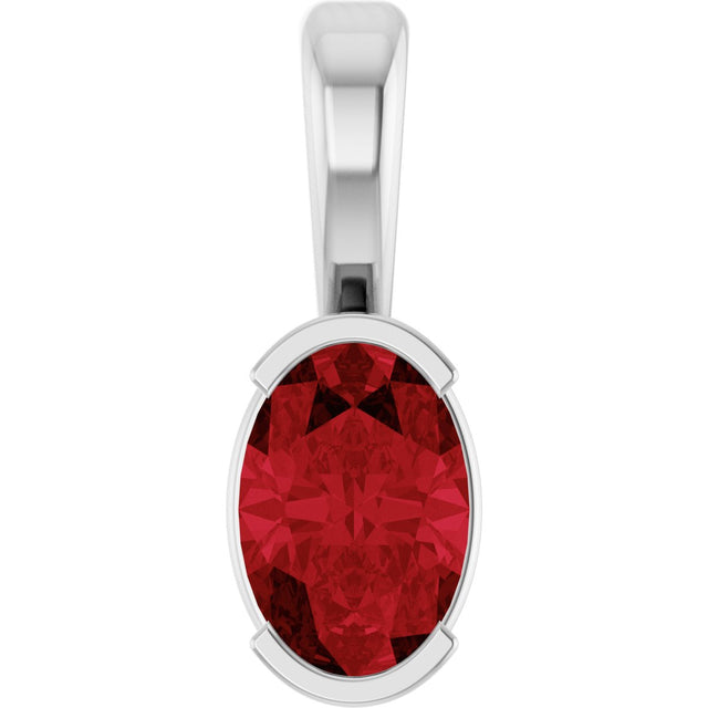 14K Gold Oval Lab-Grown Ruby Half-Bezel Solitaire Pendant - White Gold