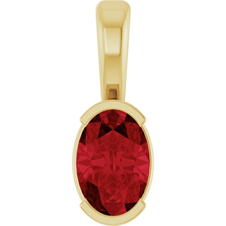 14K Gold Oval Lab-Grown Ruby Half-Bezel Solitaire Pendant - Yellow Gold