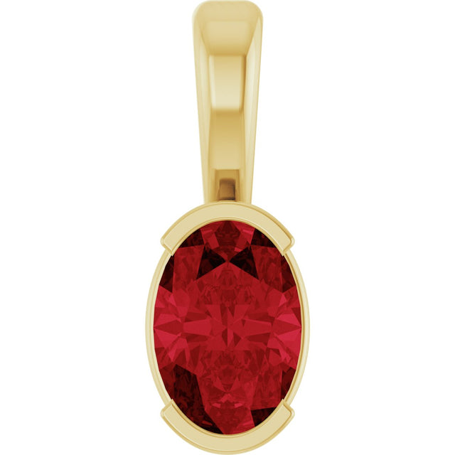 14K Gold Oval Lab-Grown Ruby Half-Bezel Solitaire Pendant - Yellow Gold