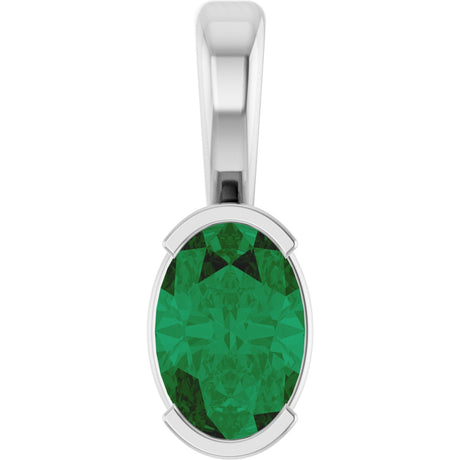 Platinum Oval Lab-Grown Emerald Half-Bezel Solitaire Pendant