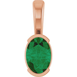 14K Gold Oval Lab-Grown Emerald Half-Bezel Solitaire Pendant - Rose Gold