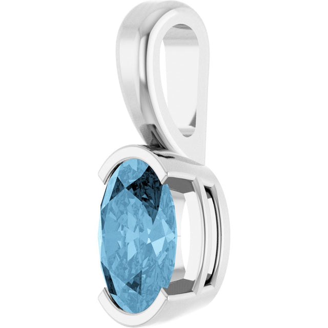 Platinum Oval Natural Sky Blue Topaz Half-Bezel Solitaire Pendant - view 2