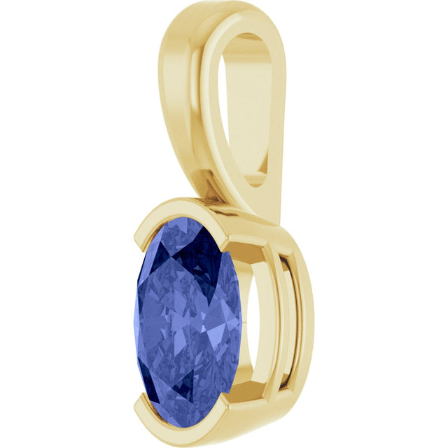 14K Gold Oval Natural Tanzanite Half-Bezel Solitaire Pendant - Yellow Gold - view 2
