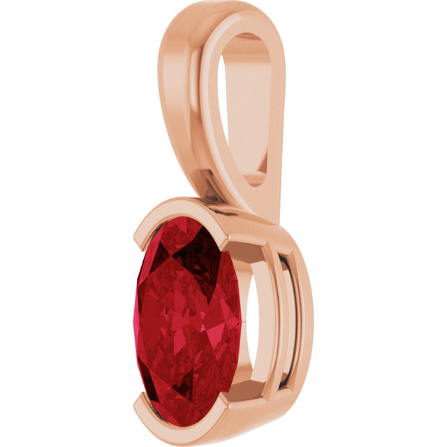 14K Gold Oval Lab-Grown Ruby Half-Bezel Solitaire Pendant - Rose Gold - view 2
