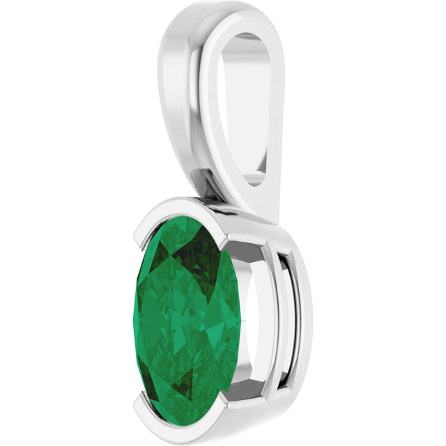 14K Gold Oval Lab-Grown Emerald Half-Bezel Solitaire Pendant - White Gold - view 2