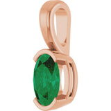 14K Gold Oval Lab-Grown Emerald Half-Bezel Solitaire Pendant - Rose Gold - view 2