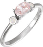 Platinum Natural Pink Morganite & Natural White Opal Oval 4-Prong Accented Ring