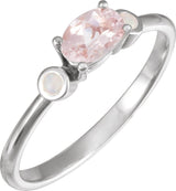 14K Gold Natural Pink Morganite & Natural White Opal Oval 4-Prong Accented Ring - White Gold
