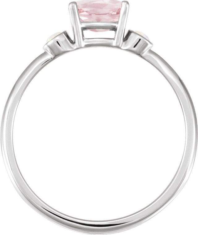 14K Gold Natural Pink Morganite & Natural White Opal Oval 4-Prong Accented Ring - White Gold - view 2